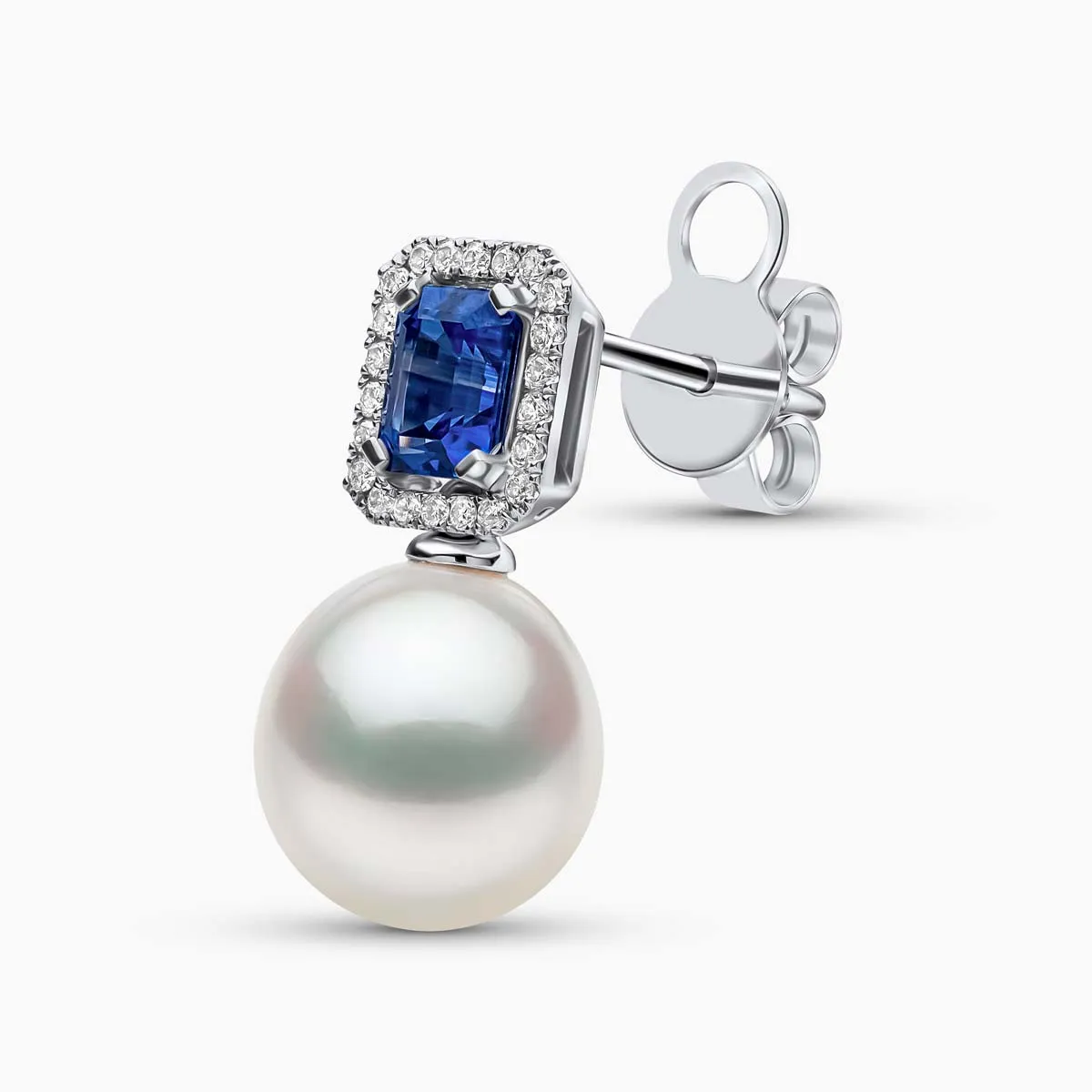 Ophelia 18K Gold South Sea Pearl Brilliant Cut Sapphire Diamond Earrings