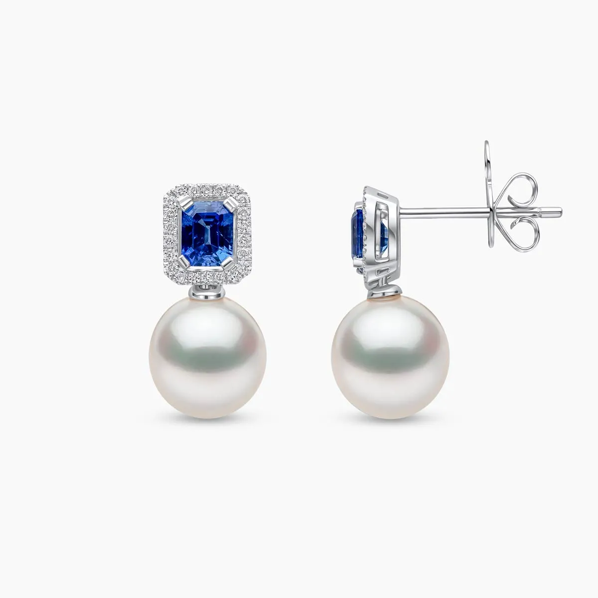 Ophelia 18K Gold South Sea Pearl Brilliant Cut Sapphire Diamond Earrings