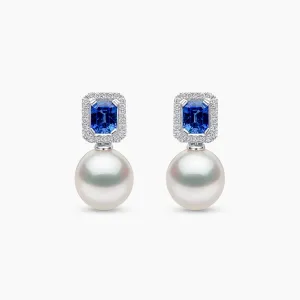 Ophelia 18K Gold South Sea Pearl Brilliant Cut Sapphire Diamond Earrings