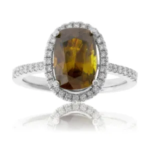 Oval Sphene and Diamond Accented Ring