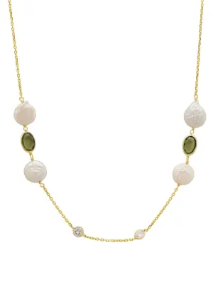 Pavia 120cm Long Pearl Necklace Gold Peridot