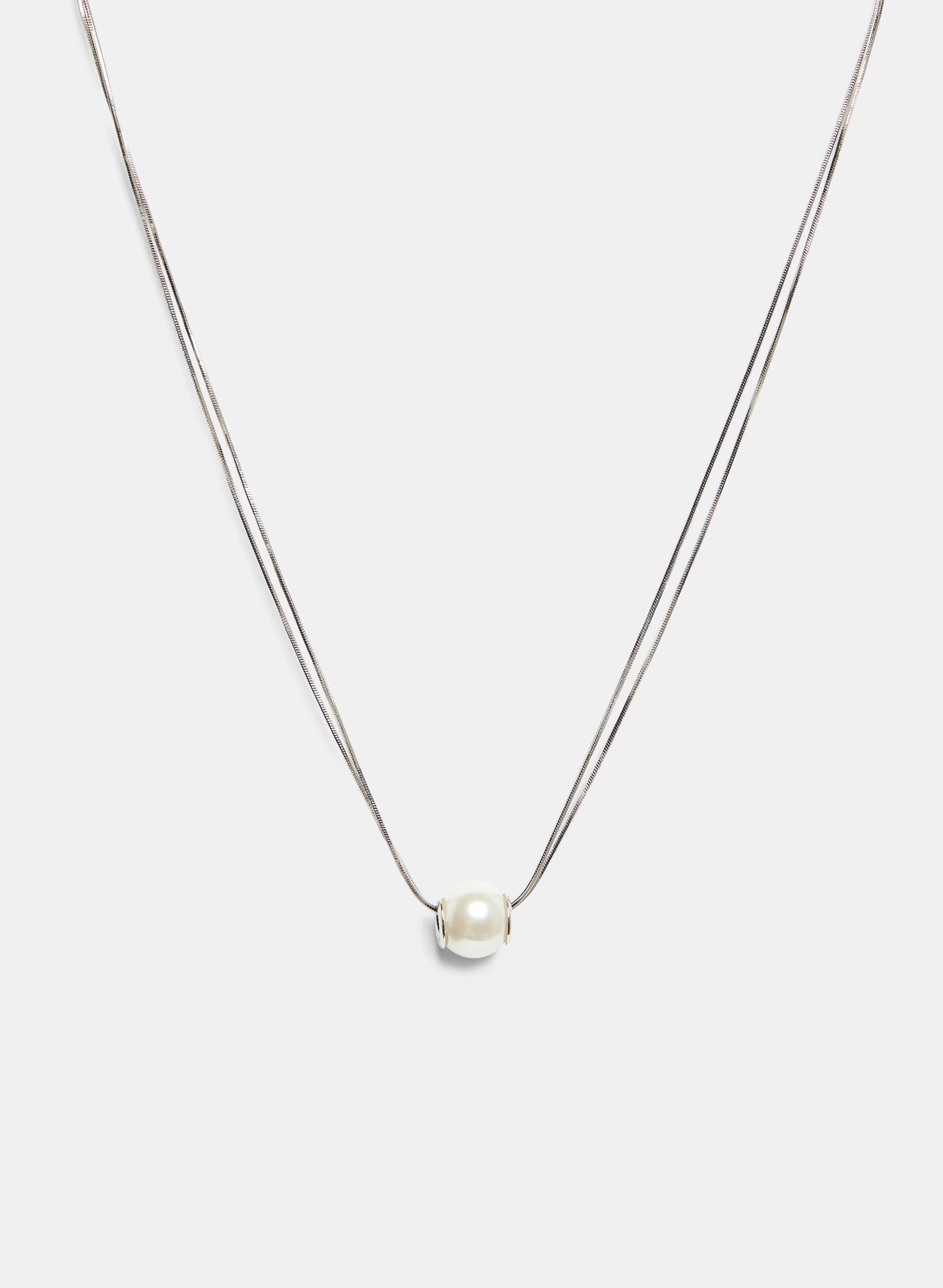 Pearl Detail Double Chain Necklace