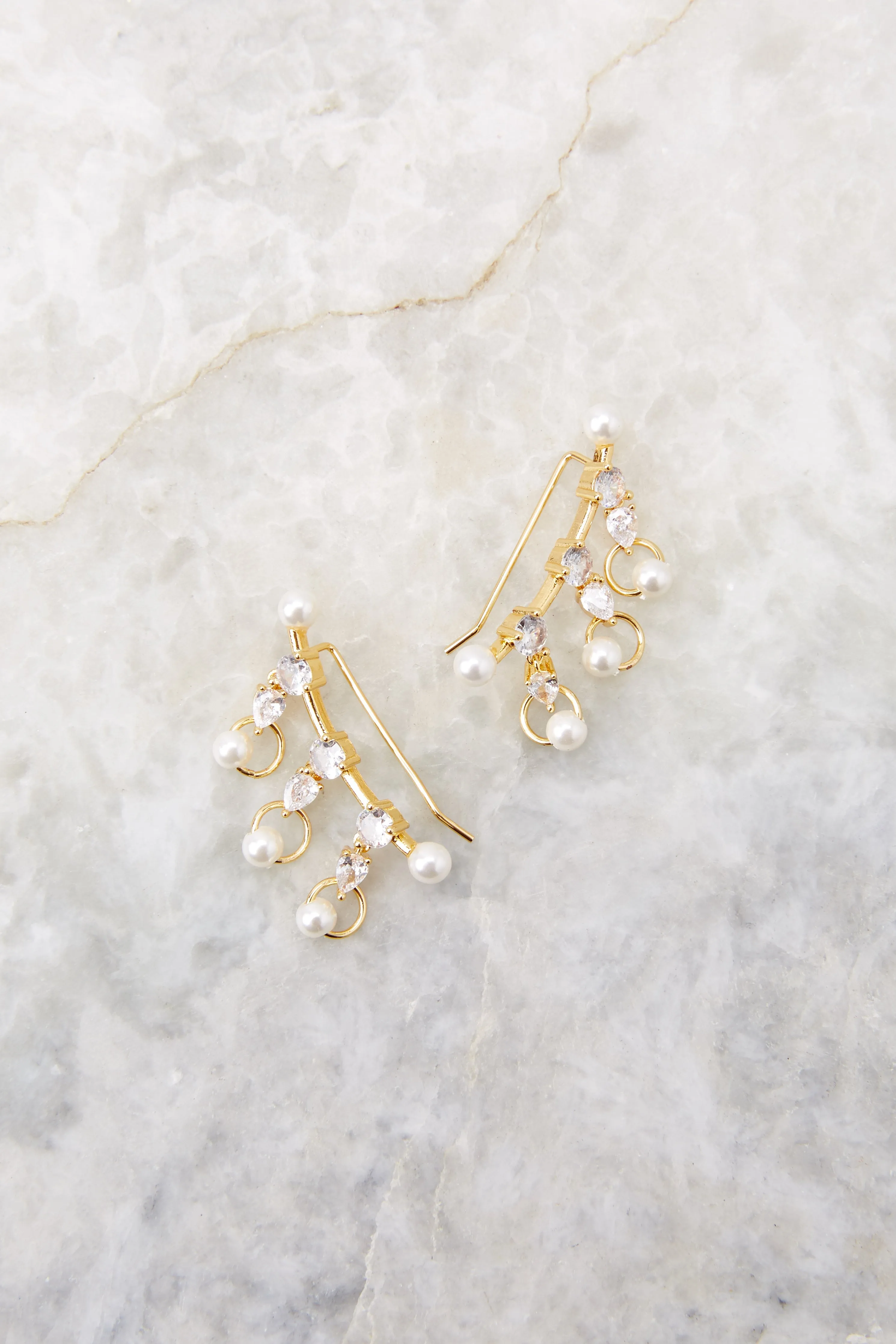 Pearl Sparkle Gold Ear Crawlers