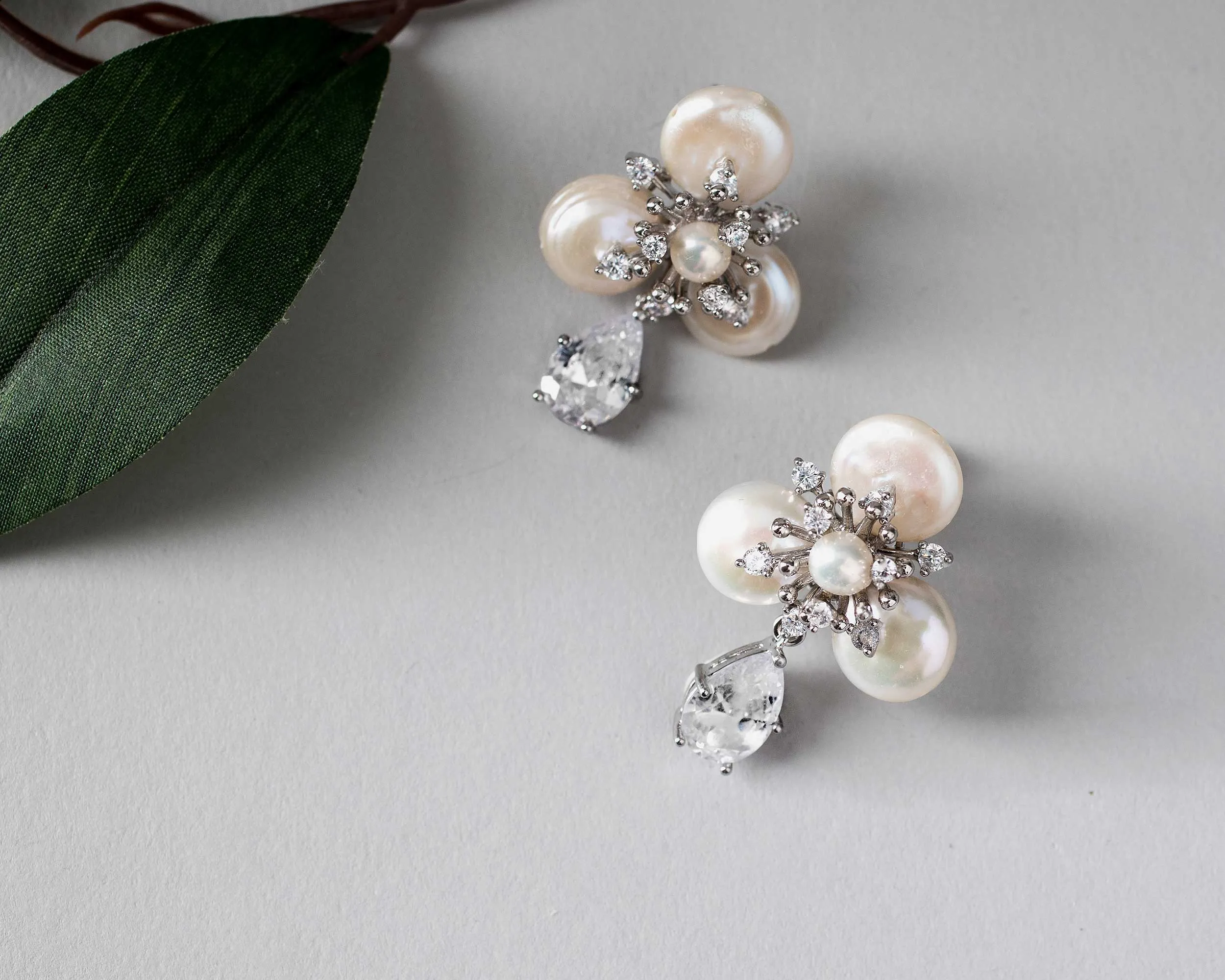 Pearl Statement Earrings with Pear Drop CZ