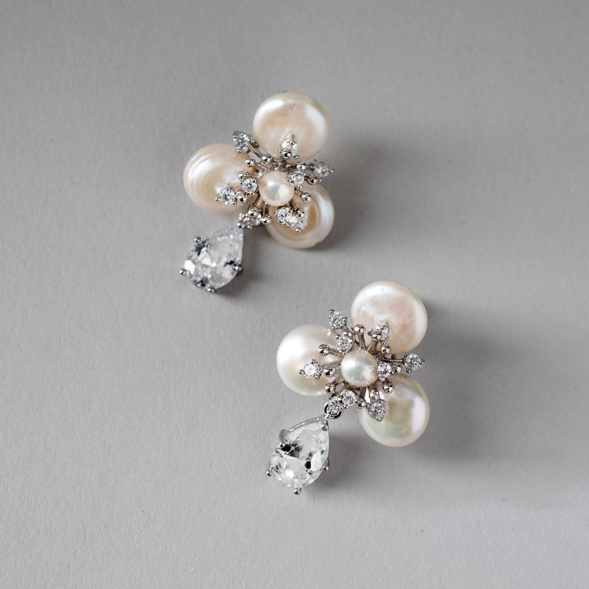 Pearl Statement Earrings with Pear Drop CZ