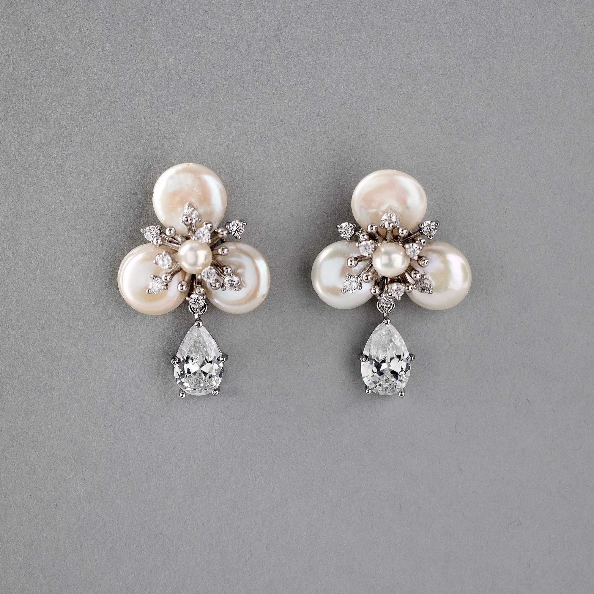 Pearl Statement Earrings with Pear Drop CZ