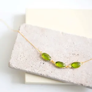 Peridot Quartz 3-Bezel Necklace