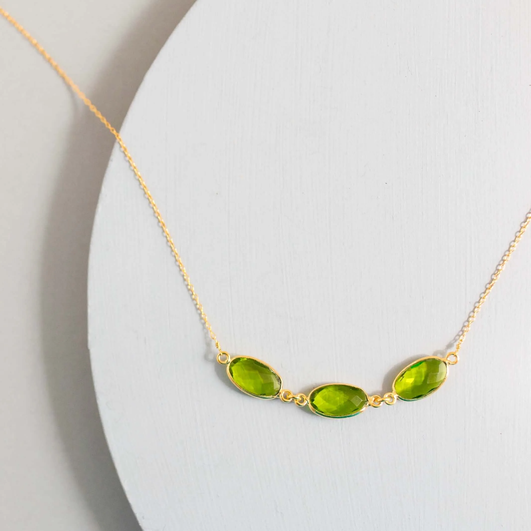 Peridot Quartz 3-Bezel Necklace