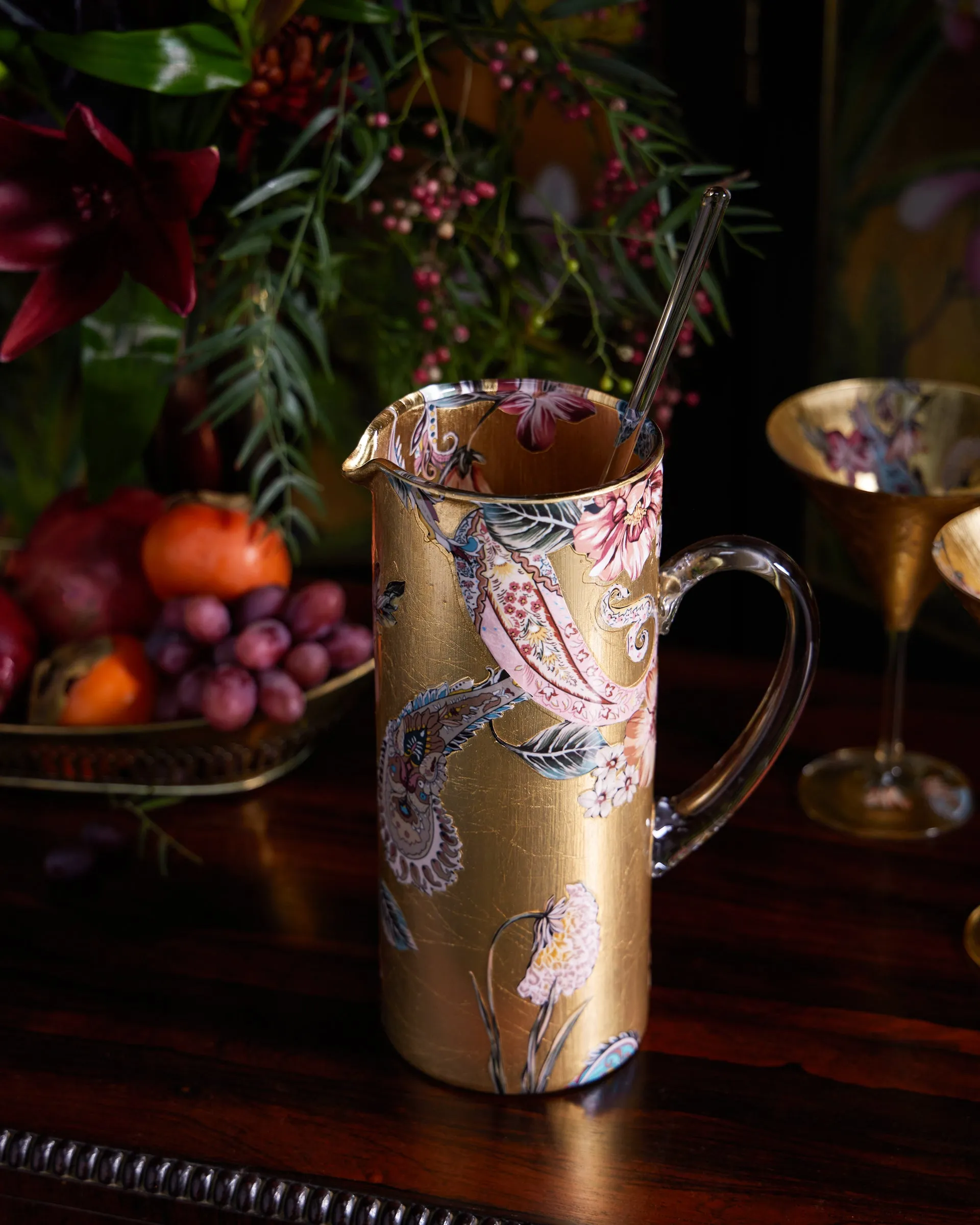 Pink and Aqua Paisley Gilded Martini Pitcher