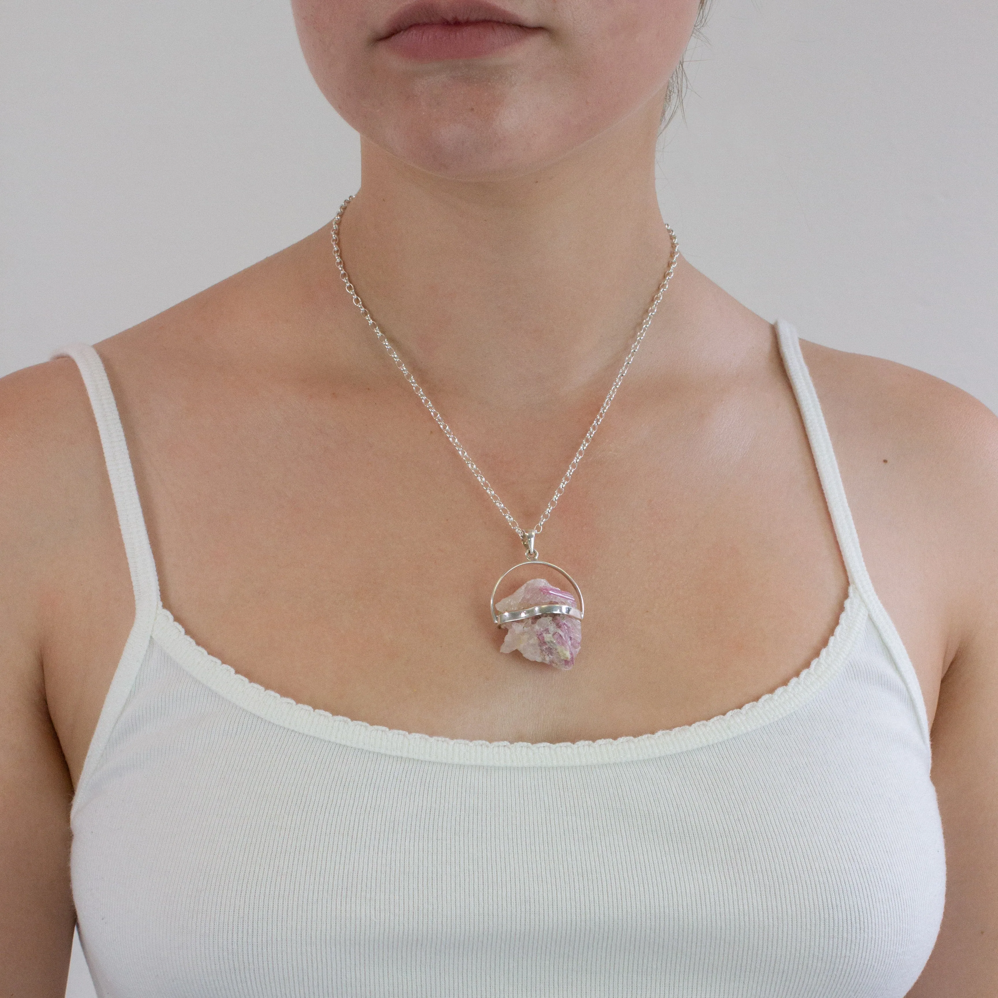 Pink Tourmaline In Quartz Necklace