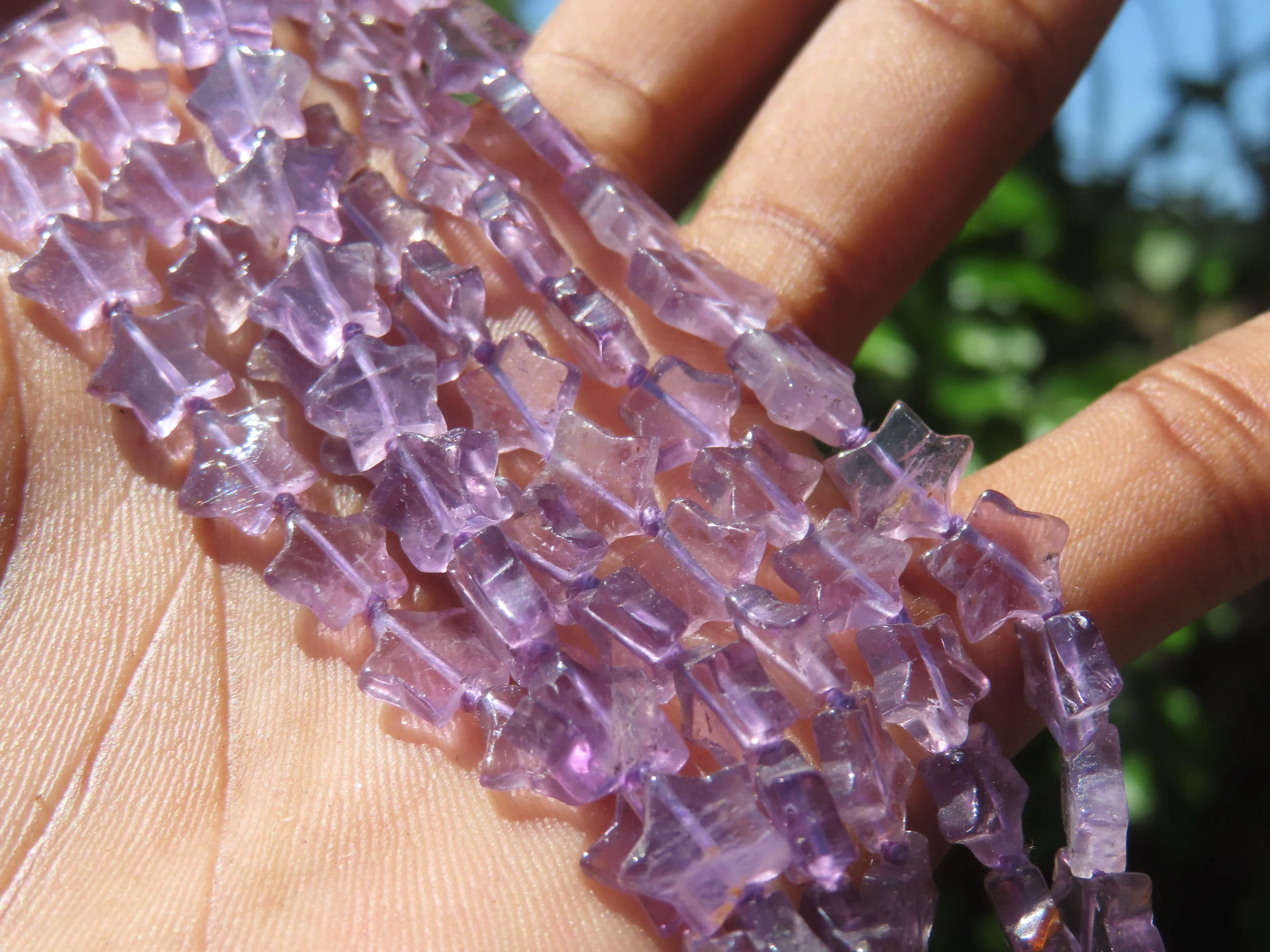 Polished Amethyst Fancy Star Shaped Beaded Necklace - Sold per Item- From Zambia