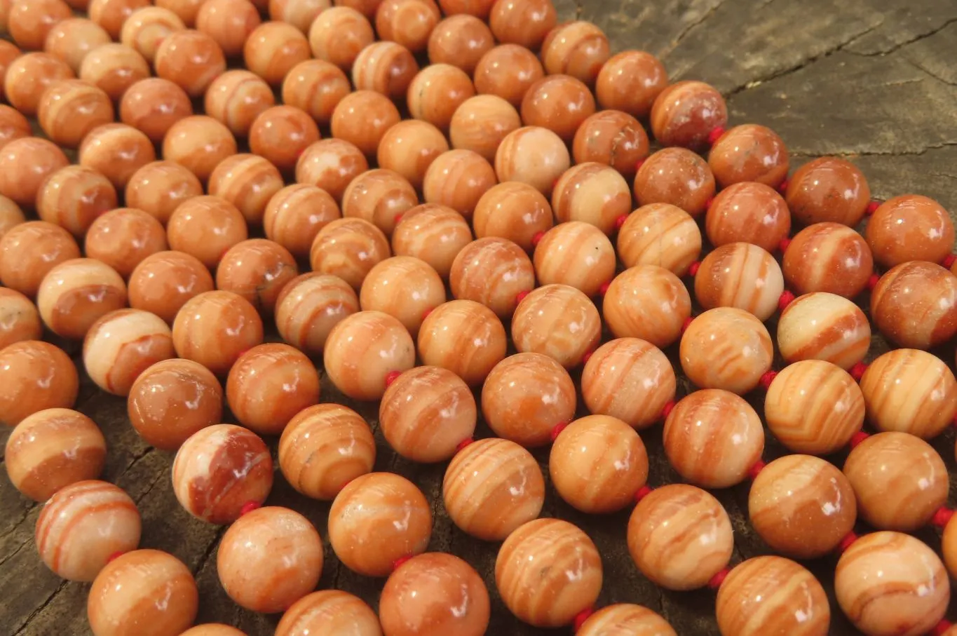 Polished Banded Red Jasper Ball Shaped Bead Necklace - Sold Per Item - From Namibia