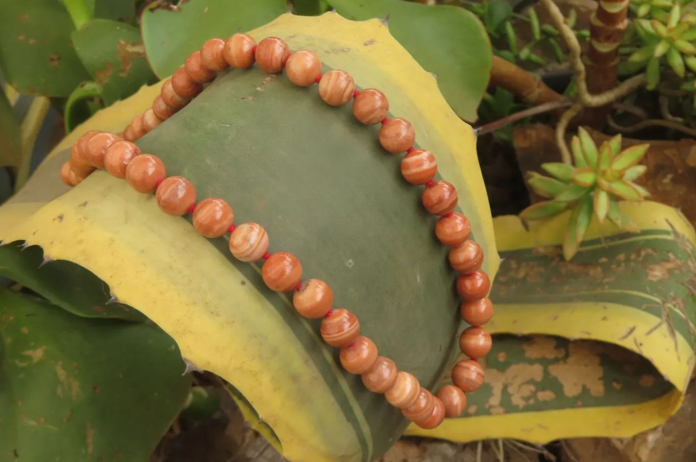 Polished Banded Red Jasper Ball Shaped Bead Necklace - Sold Per Item - From Namibia