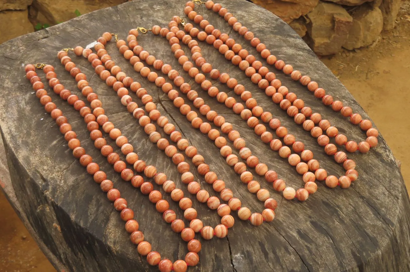 Polished Banded Red Jasper Ball Shaped Bead Necklace - Sold Per Item - From Namibia