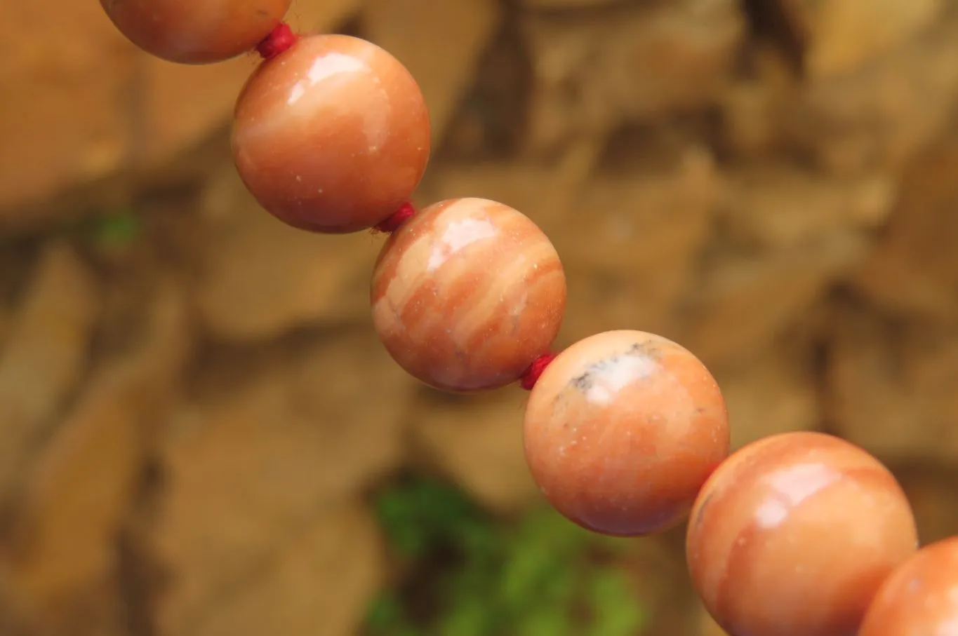 Polished Banded Red Jasper Ball Shaped Bead Necklace - Sold Per Item - From Namibia