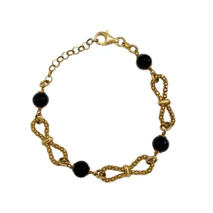 Popcorn Link Onyx Bowtie Bracelet (Silver)