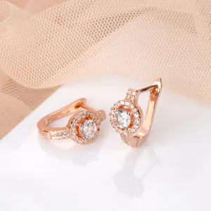 Radiant Solitaire Elegance Rose Gold-Plated CZ 925 Sterling Silver Earrings