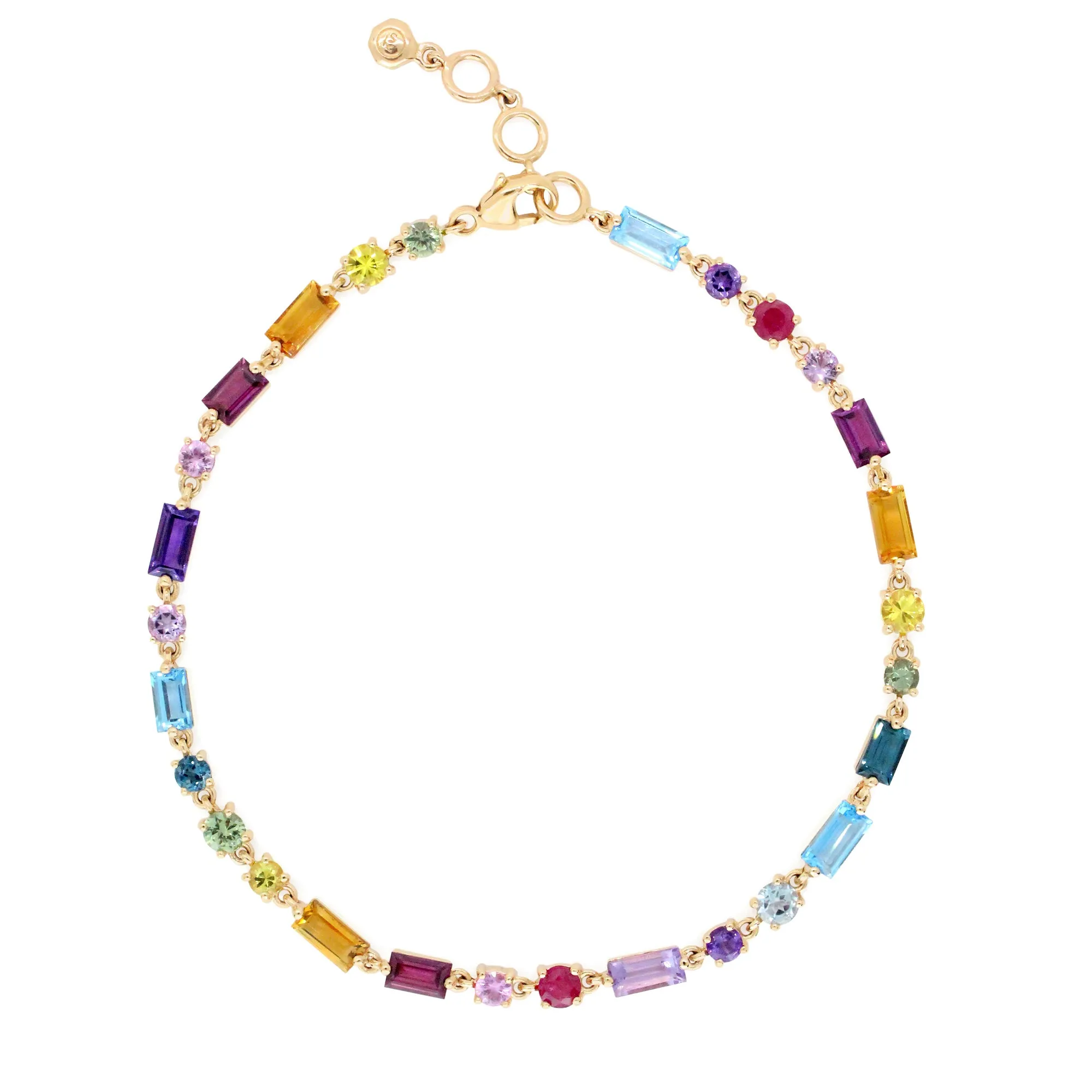 Rainbow 14K Baguette & Round Gemstone Bracelet