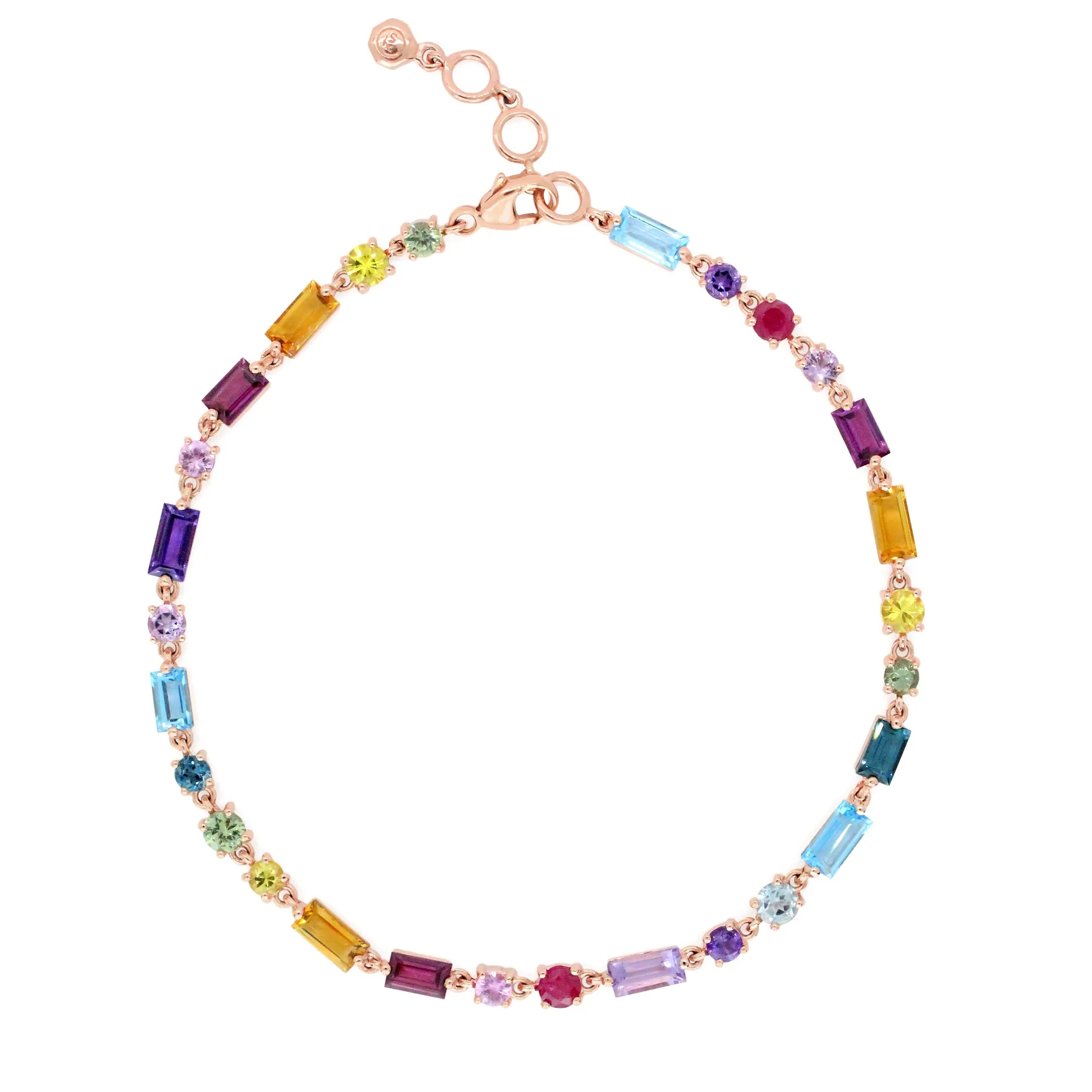 Rainbow 14K Baguette & Round Gemstone Bracelet