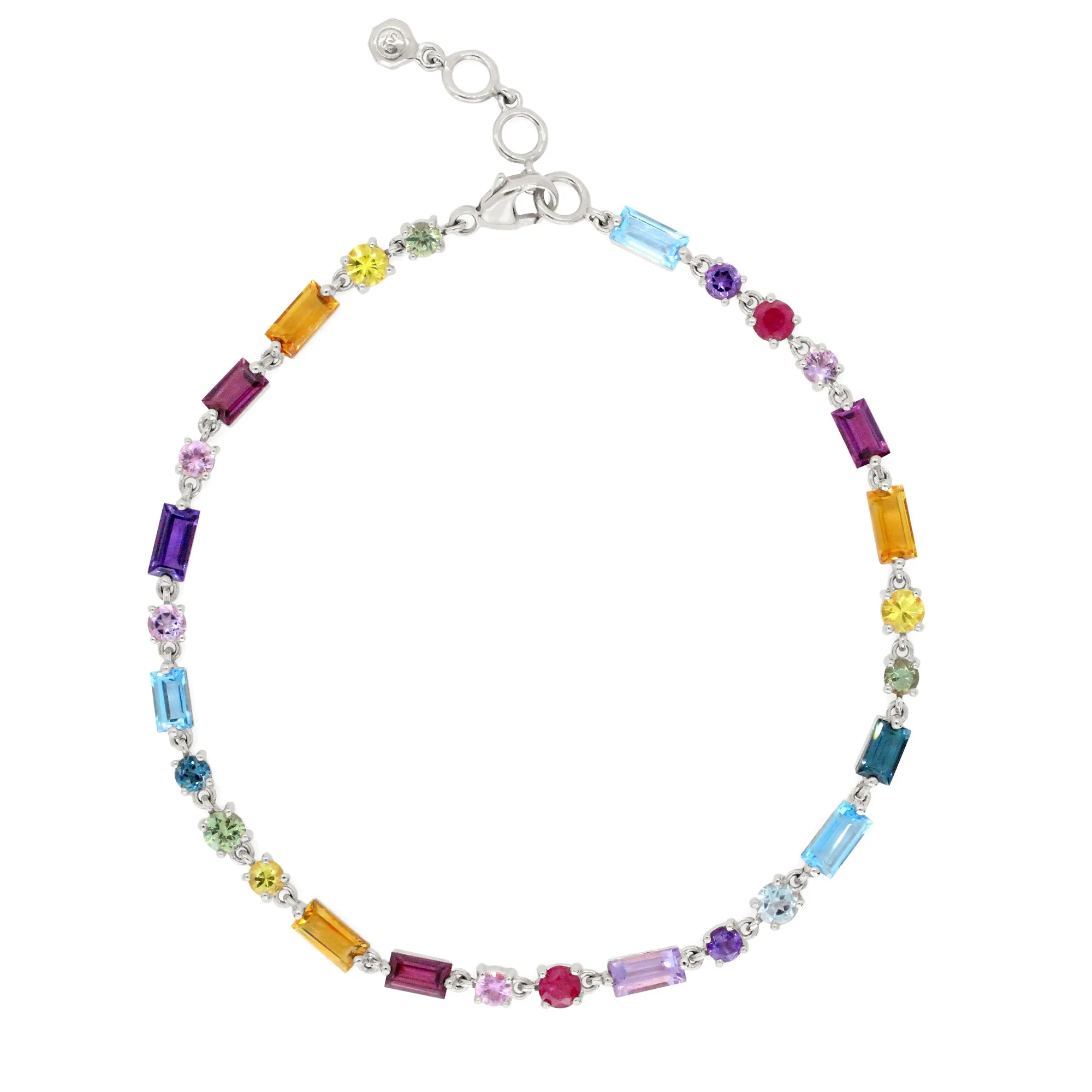 Rainbow 14K Baguette & Round Gemstone Bracelet