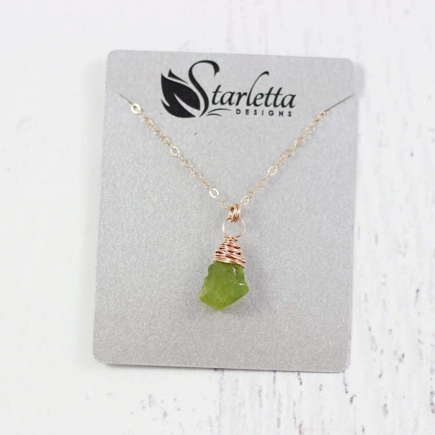 Raw Green Peridot Rose Gold Stone Necklace