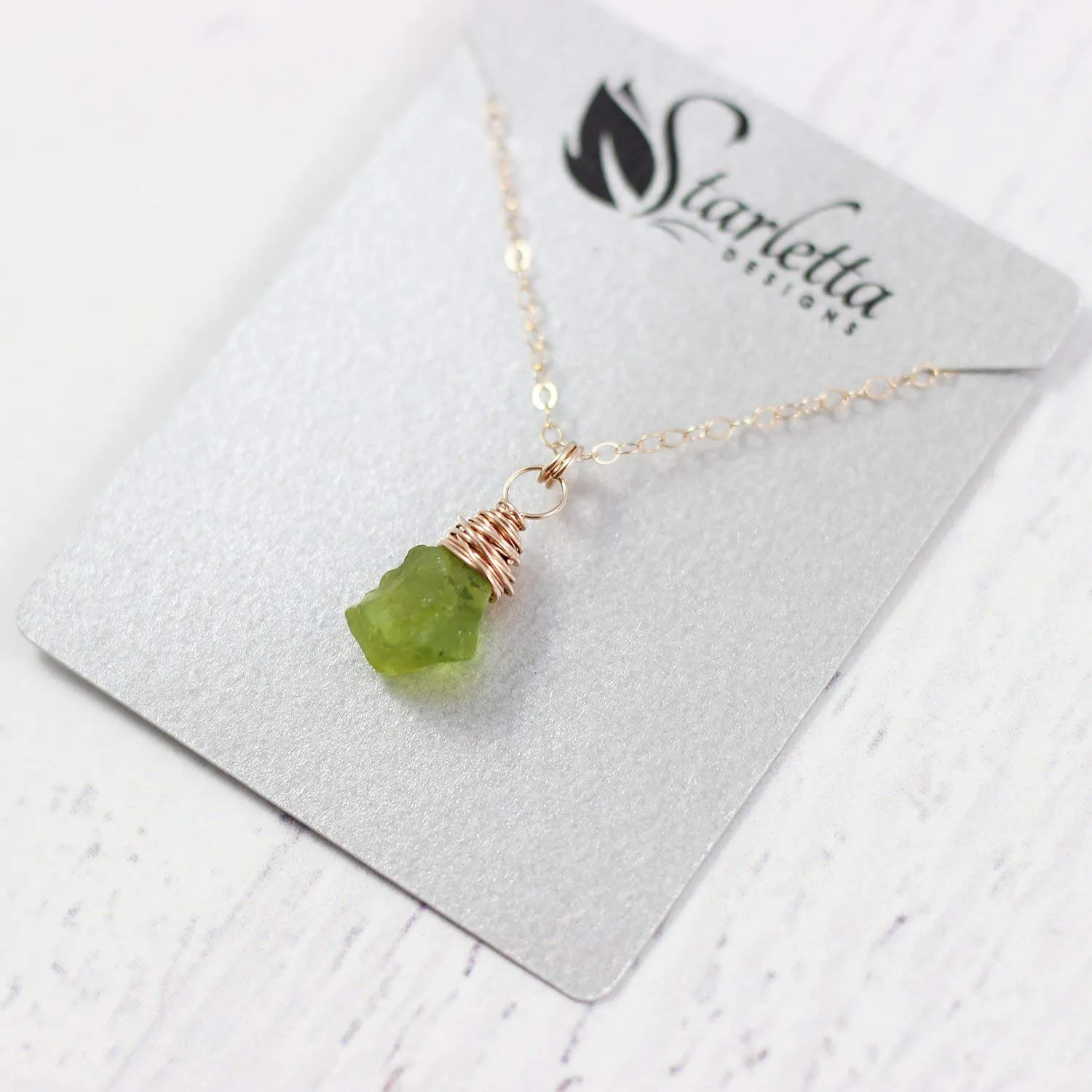 Raw Green Peridot Rose Gold Stone Necklace