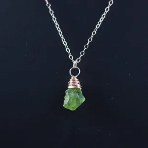 Raw Green Peridot Rose Gold Stone Necklace