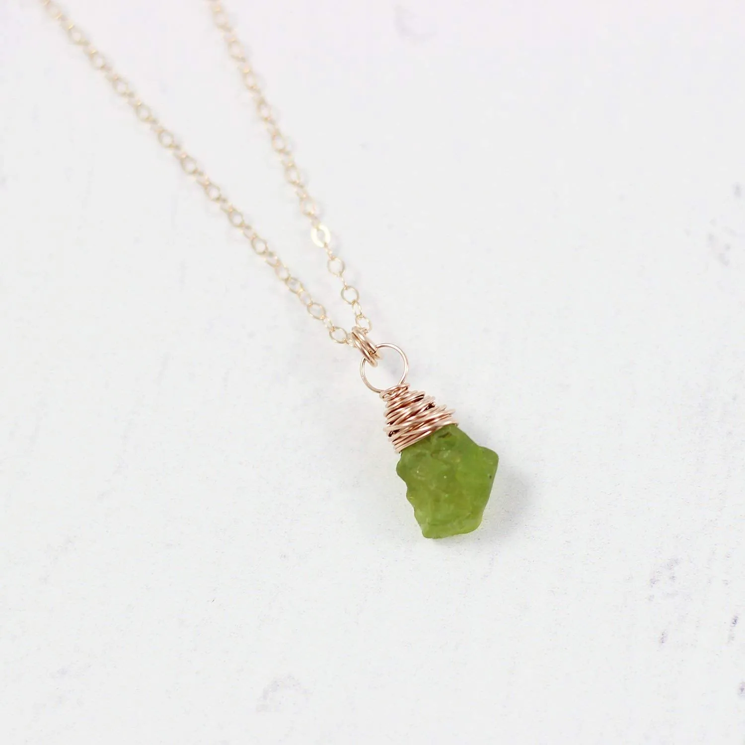 Raw Green Peridot Rose Gold Stone Necklace