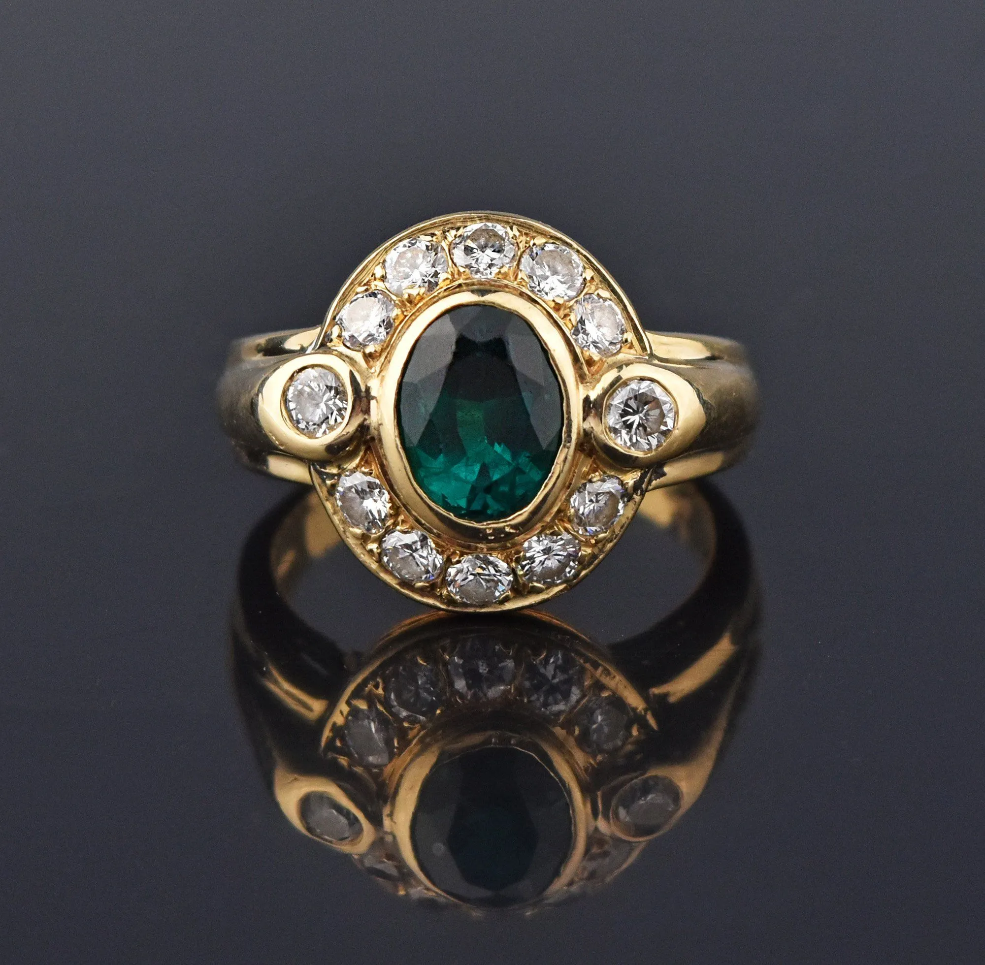 Retro 14K Gold 1.5 Carat Emerald and Diamond Ring