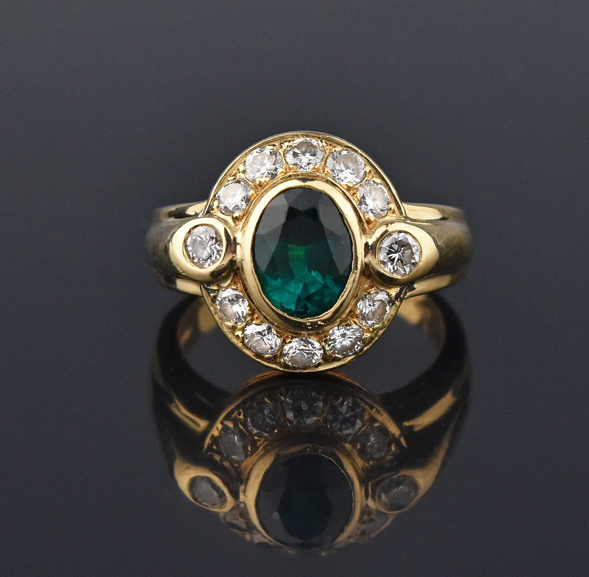 Retro 14K Gold 1.5 Carat Emerald and Diamond Ring