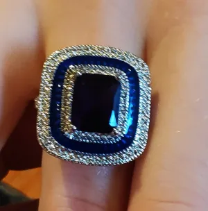 Retro Style Deep Blue Cocktail Ring