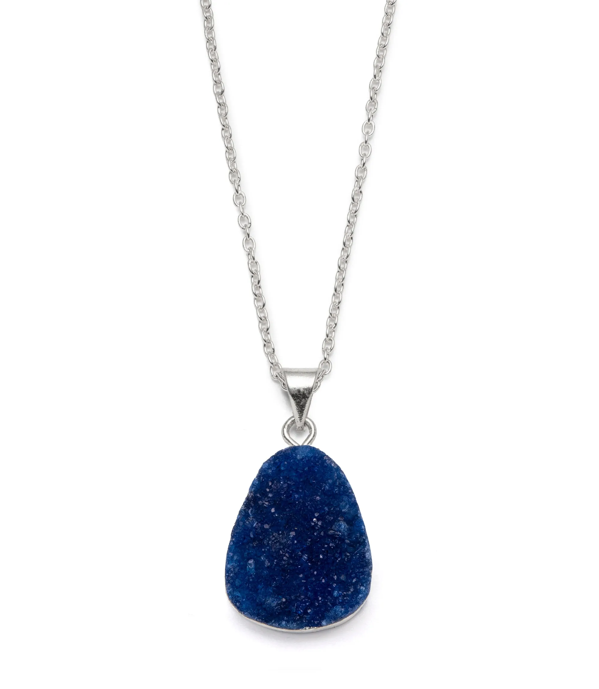 Rishima Druzy Drop Necklace Dark Blue Silver