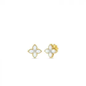 ROBERTO COIN 18K YELLOW GOLD PRINCESS FLOWER DIAMOND & GEMSTONE STUD EARRINGS