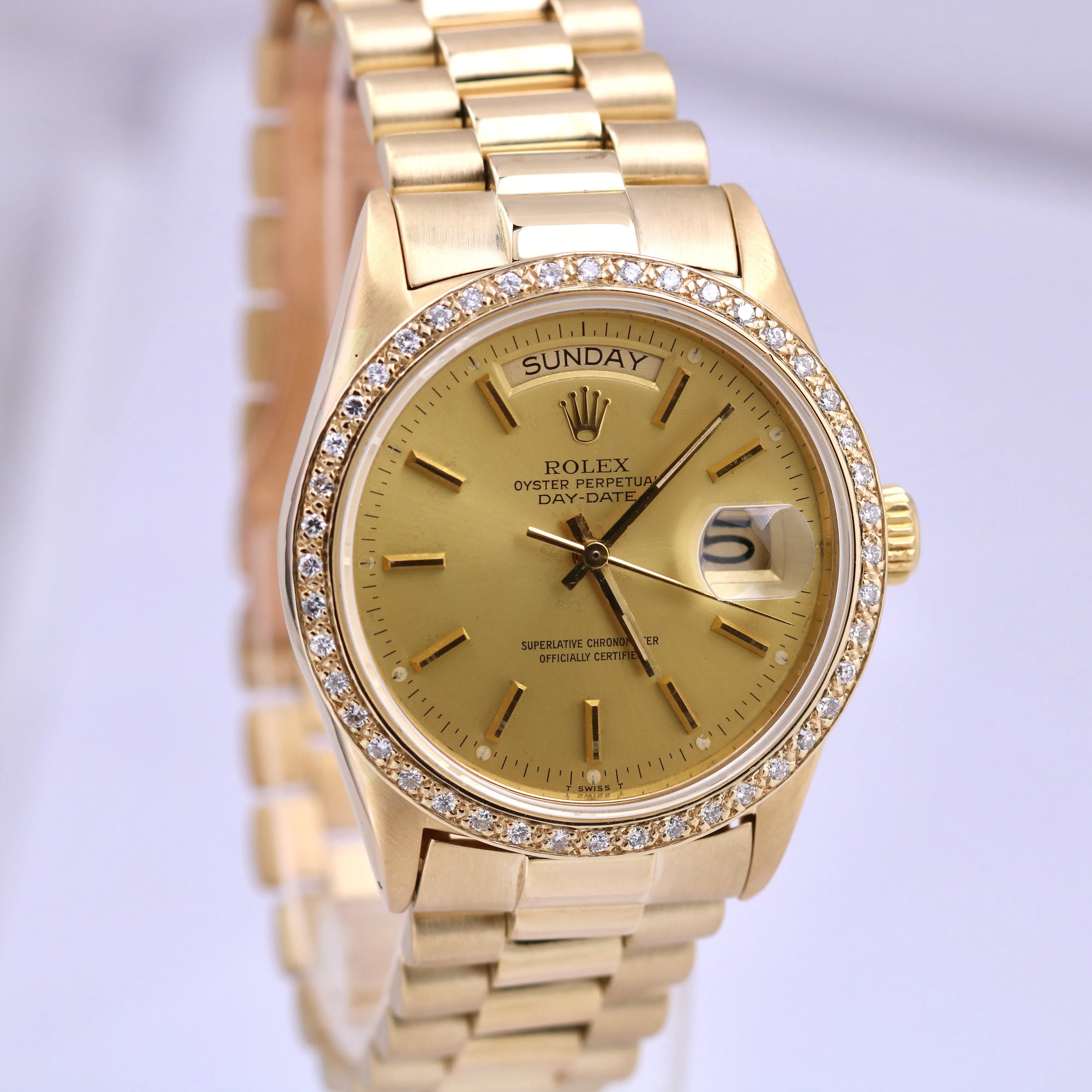 Rolex Day-Date President CHAMPAGNE DIAMOND 36mm 18K Yellow Gold 18038 Watch