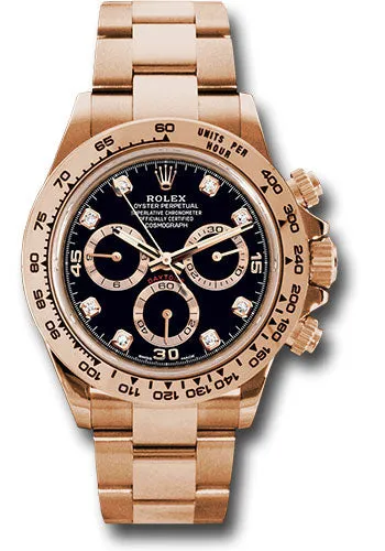 Rolex Everose Gold Cosmograph Daytona 40 Watch - Black Diamond Dial - Oyster Bracelet - 116505 bkd