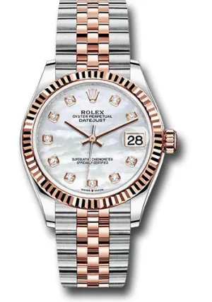 Rolex Steel and Everose Gold Datejust 31 Watch - Fluted Bezel - Silver Diamond Dial - Jubilee Bracelet 278271 mdj