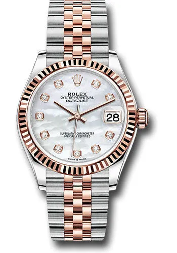 Rolex Steel and Everose Gold Datejust 31 Watch - Fluted Bezel - Silver Diamond Dial - Jubilee Bracelet 278271 mdj