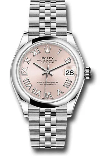 Rolex Steel and White Gold Datejust 31 Watch - Domed Bezel - Pink Roman Dial - Jubilee Bracelet 278240 prj