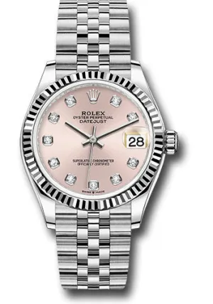 Rolex Steel and White Gold Datejust 31 Watch - Fluted Bezel - Pink Diamond Dial - Jubilee Bracelet 278274 pdj