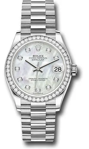 Rolex White Gold Datejust 31 Watch - Diamond Bezel - Mother-Of-Pearl Diamond Dial - President Bracelet 278289RBR mdp