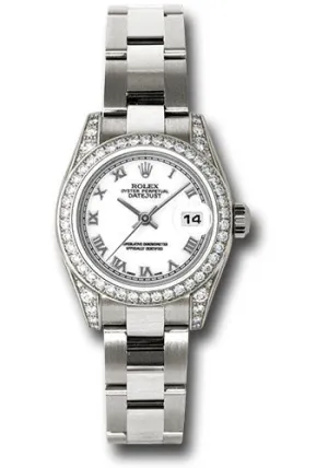 Rolex White Gold Lady-Datejust 26mm - 42 Diamond Bezel - White Roman Dial - Oyster Bracelet - 179159 wro