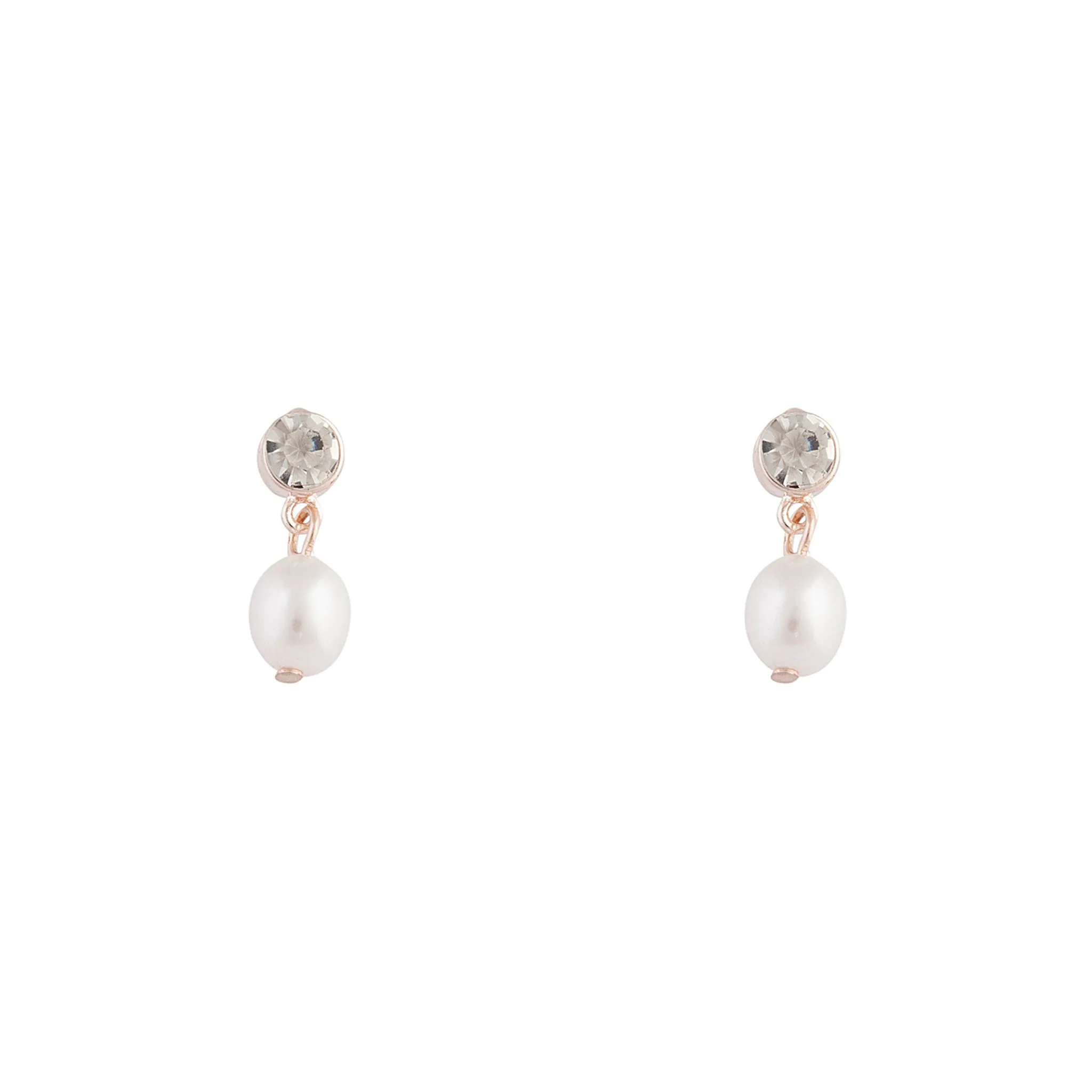 Rose Gold Pearl Drop Stone Stud Earrings