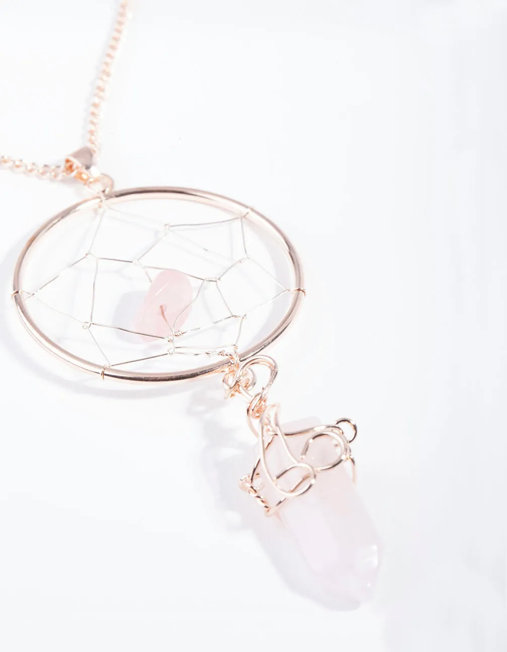 Rose Gold Rose Quartz Dreamcatcher Necklace