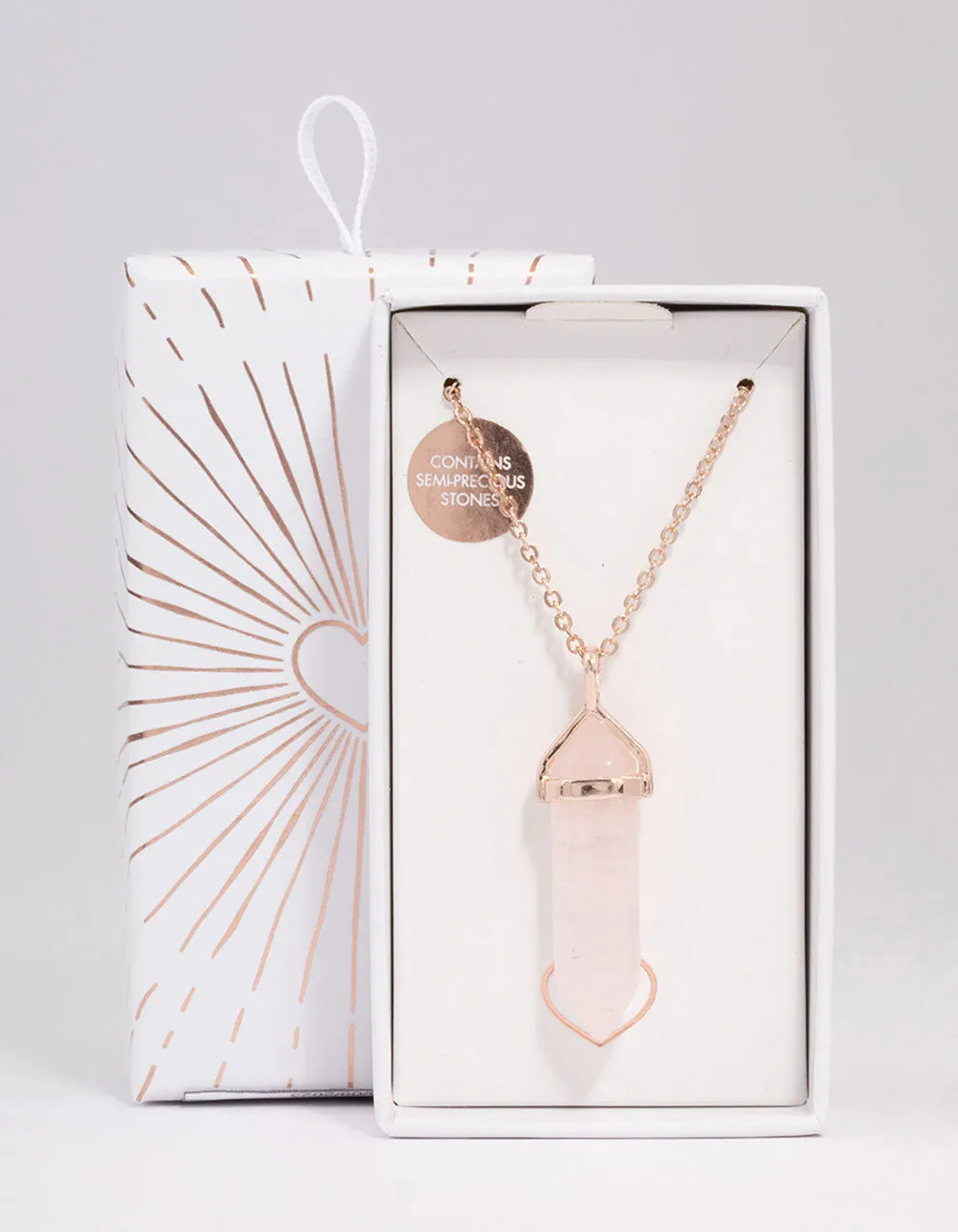 Rose Gold Semi-Precious Rose Quartz Statement Shard Necklace