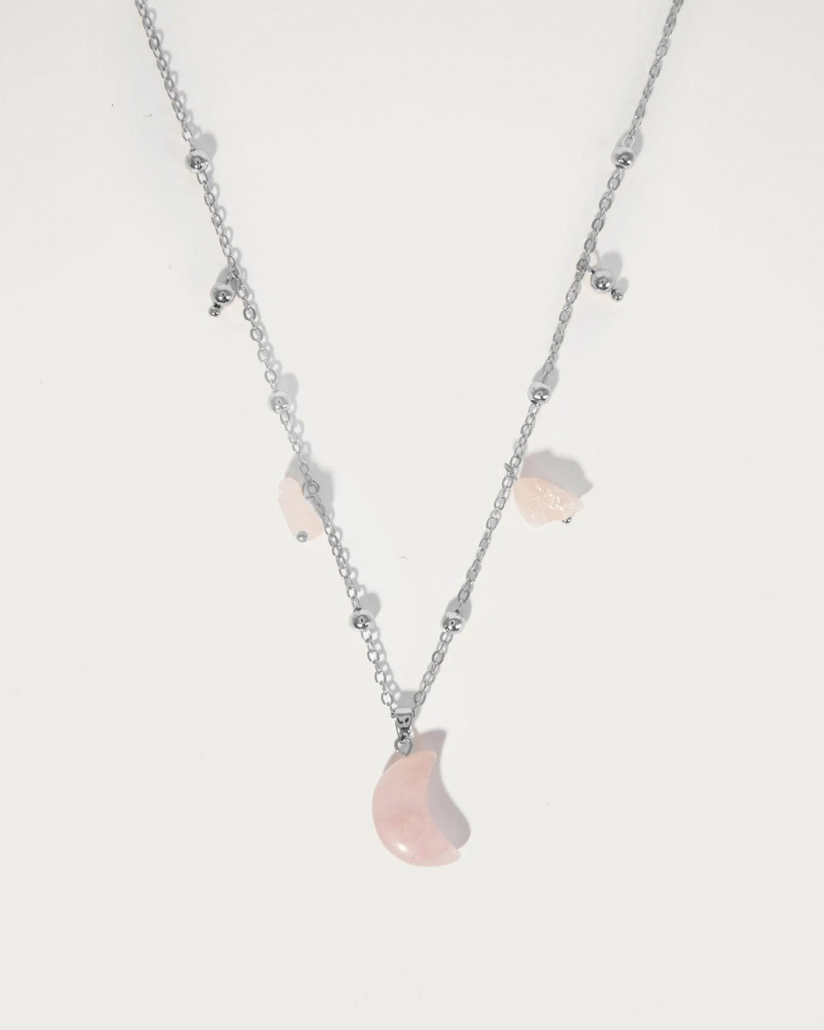 Rose Quartz Crystal Moon Necklace