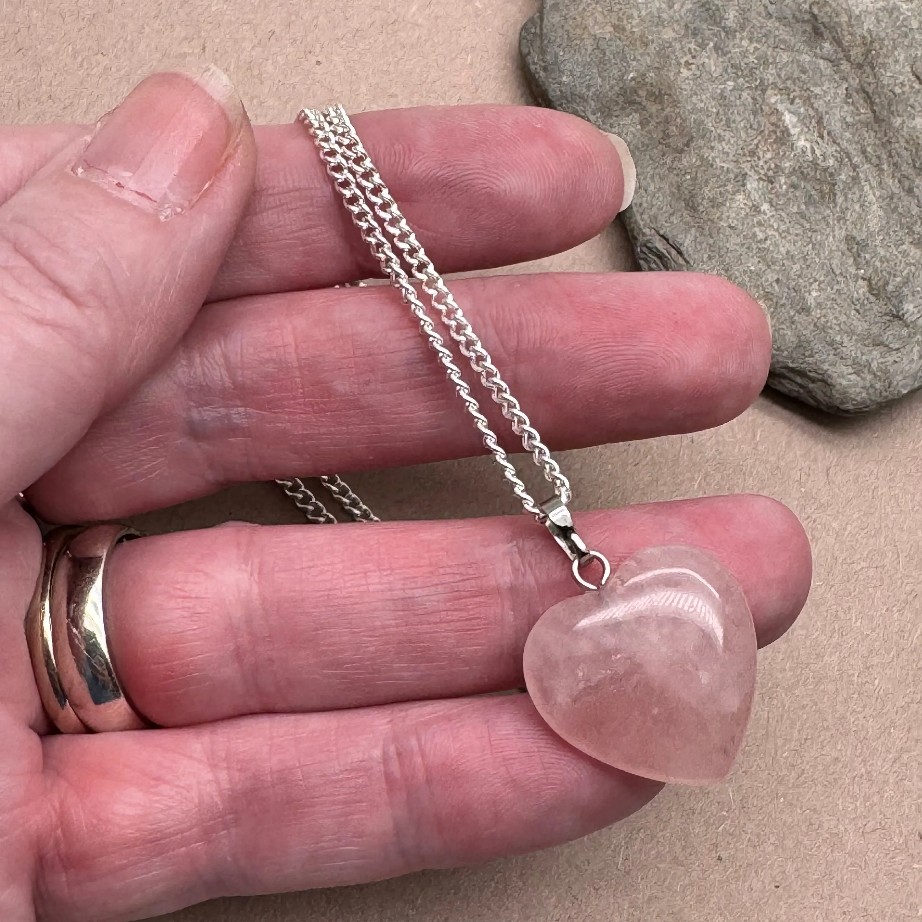 Rose Quartz Heart Pendant Necklace