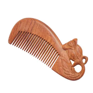 Rosewood Seamless Pocket Hair Comb with Carved Rose Handle