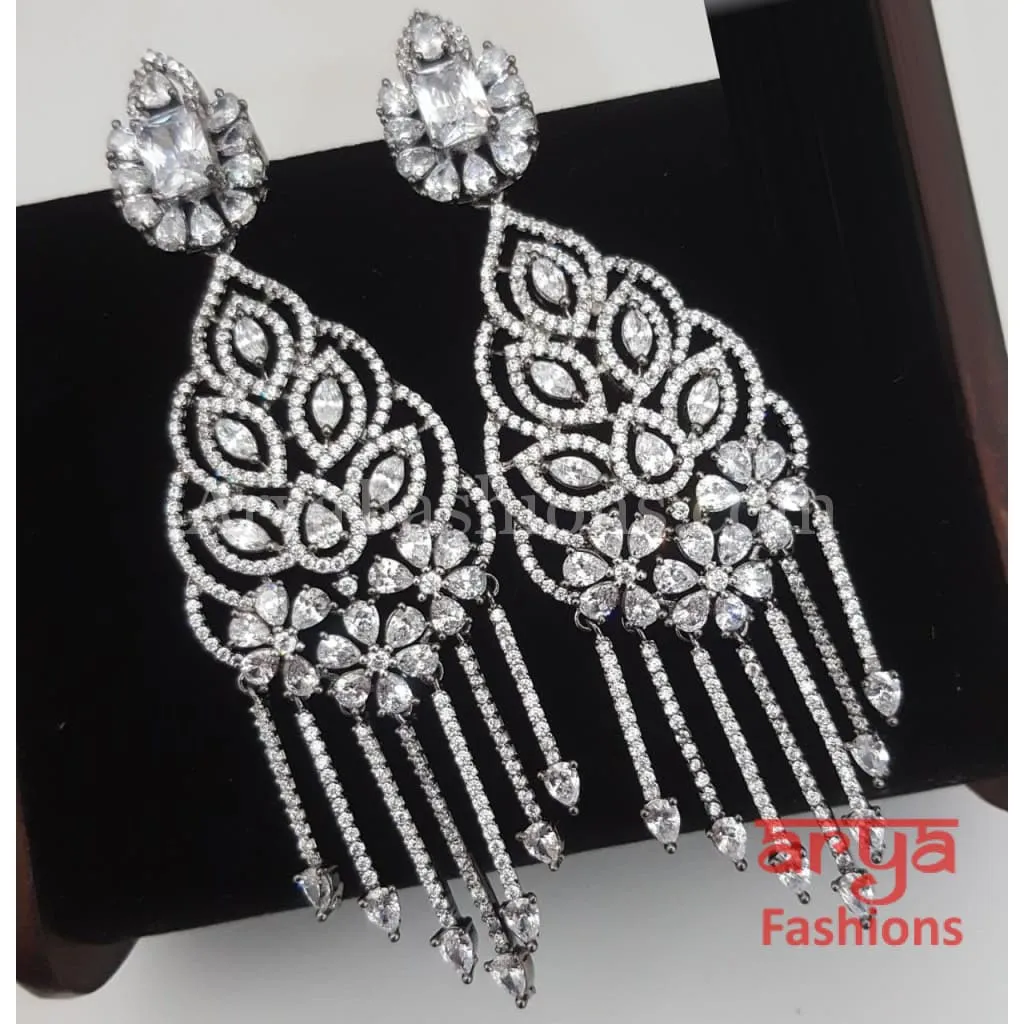 Sabia Victorian Long Black and Silver Cubic Zirconia earrings