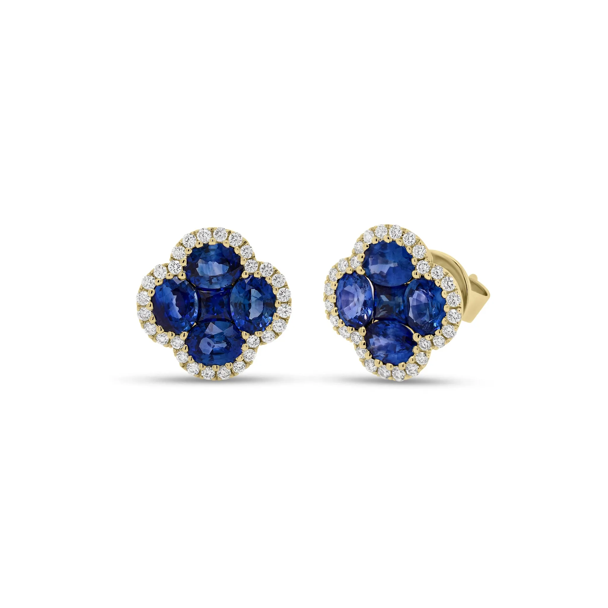 Sapphire & Diamond Flower Stud Earrings