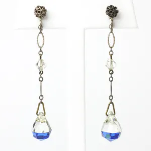 Sapphire Bi-color Bead Art Deco Pendant Earrings